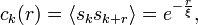 c_k (r) = \langle s_k s_{k+r} \rangle = e^{-\frac{r}{\xi}},