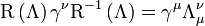 \operatorname{R} \left ( \Lambda \right ) \gamma^{\nu} \operatorname{R}^{-1} \left ( \Lambda \right ) = \gamma^{\mu} \Lambda_{\mu}^{\nu}