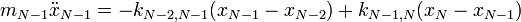 m_{N-1} \ddot{x}_{N-1} = -k_{N-2, N-1}(x_{N-1} - x_{N-2})+k_{N-1, N}(x_N - x_{N-1})