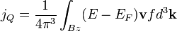 j_Q = \frac{1}{4\pi^3} \int_{Bz} (E - E_F)\mathbf{v} f d^3\mathbf{k}