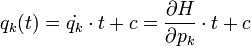 q_k(t)=\dot{q_k}\cdot t + c = \frac{\partial H}{\partial p_k}\cdot t + c