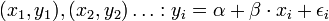 (x_1, y_1), (x_2, y_2) \ldots: y_i = \alpha + \beta \cdot x_i + \epsilon_i