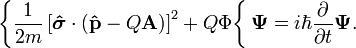 \left \{ \frac{1}{2m}\left[\boldsymbol{\hat{\sigma}} \cdot (\mathbf{\hat{p}}-Q\mathbf{A})\right]^2 + Q\Phi \right \{ \boldsymbol{\Psi} = i \hbar \frac{\partial}{\partial t} \boldsymbol{\Psi}.