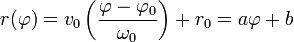 r(\varphi) = v_0\left( \frac{\varphi - \varphi_0}{\omega_0} \right) + r_0 = a\varphi + b