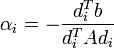 \alpha_i = -\frac{d_i^T b}{d_i^T A d_i} \,