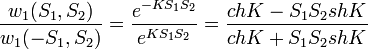 \frac{w_1(S_1,S_2)}{w_1(-S_1,S_2)} = \frac{e^{-KS_1S_2}}{e^{KS_1S_2}} = \frac{chK-S_1S_2shK}{chK+S_1S_2shK}