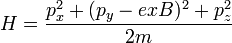 H = \frac{p_x^2 + (p_y - exB)^2 + p_z^2}{2m}