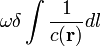 \omega \delta \int \frac{1}{c(\mathbf{r})} dl