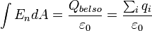 \int E_{n}dA=\frac{Q_{belso}}{\varepsilon_{0}}=\frac{\sum_{i}q_{i}}{\varepsilon_{0}}