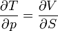 \frac{\partial T}{\partial p}=\frac{\partial V}{\partial S}