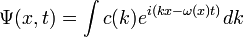 \Psi(x,t)=\int c(k) e^{i(kx-\omega(x)t)}dk