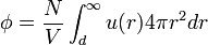 \phi = \frac{N}{V}\int_d^{\infty} u(r) 4 \pi r^2 dr 