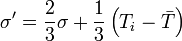 \sigma' = \frac{2}{3} \sigma + \frac{1}{3} \left( T_i - \bar{T} \right)